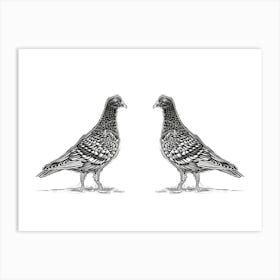 Pigeon Pair Linocut Print Art Print