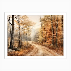 A Painting Of Country Road Through Woods In Autumn 80 Art Print