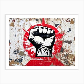 A Clenched Fist Emblematic Of Both Power And Protest Striking Through A Backdrop Of Chaos And Turm (3) Art Print