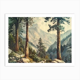 Vintage Wooded Pines 3 Art Print