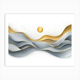 The Canvas Is A 3d Modern Canvas of a Landscape Background in Golden and Gray Art Print