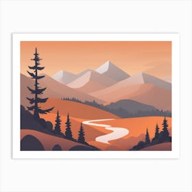 Misty mountains horizontal background in orange tone 89 Art Print