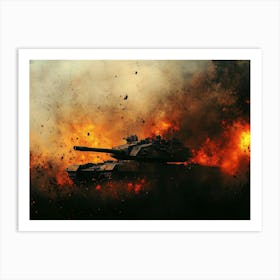 Tank In Flames Art Print