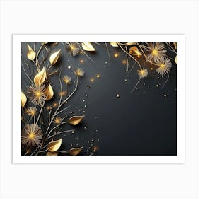 3d Modern with Golden Line and Square Art Print