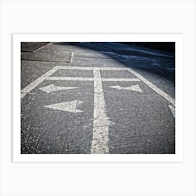 Chalk Drawn Directional Arrows And Markings Bold And Simple On An Aged Sidewalk Surface Partially Art Print