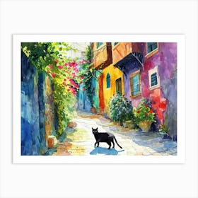 Istanbul, Turkey   Cat In Street Art Watercolour Painting 3 Art Print