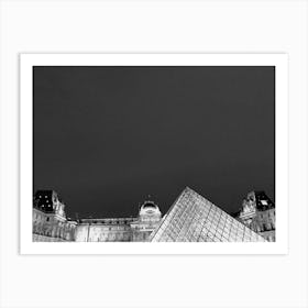 Black and White Louvre Pyramid At Night (Paris Series) Art Print