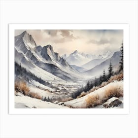 Vintage Muted Winter Mountain Landscape (29) 1 Art Print