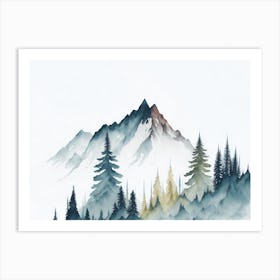Mountain And Forest In Minimalist Watercolor Horizontal Composition 260 Art Print