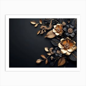 3d Golden Jewelry Style Flowers Art Print