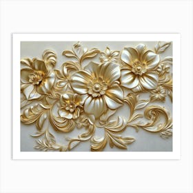 3d Gold Relief Floral 6 Art Print