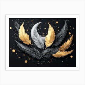 Moon And Feathers 4 Art Print