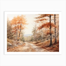 A Painting Of Country Road Through Woods In Autumn 1 Art Print