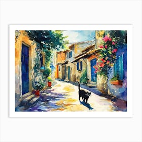 Limassol, Cyprus   Cat In Street Art Watercolour Painting 3 Art Print