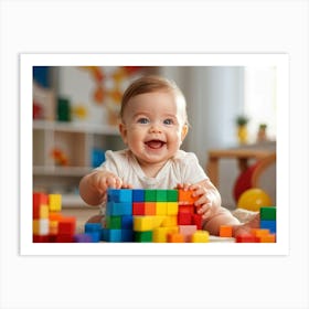 Happy Baby Playing With Blocks Art Print