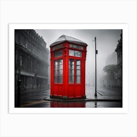 London Telephone Booth Misty Street Art Print