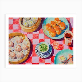 Dim Sum & Sushi Selection Pink Checkerboard 1 Art Print