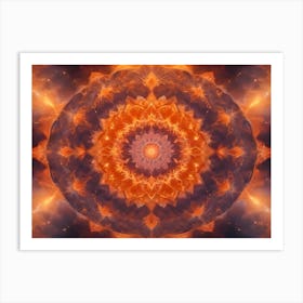 Abstract Image Of A Glowing, Orange Mandala With Intricate, Swirling Patterns Surrounded By A Dark Background Art Print