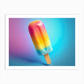 3d Illustration Of A Rainbow Popsicle On A Blue Background Art Print