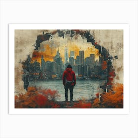 Urban Rhapsody: Collage Narratives of New York Life. Man In A Red Jacket Art Print