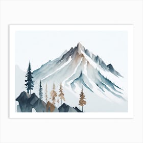 Mountain And Forest In Minimalist Watercolor Horizontal Composition 278 Art Print