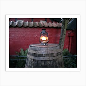 Lantern On A Barrel Art Print