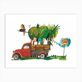 Red Truck And Trees Art Print