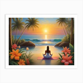 Yoga On The Beach Sunset Relaxing Art Print