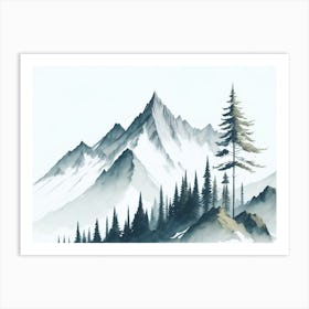 Mountain And Forest In Minimalist Watercolor Horizontal Composition 303 Art Print