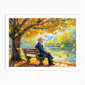 Man Sitting On A Park Bench Art Print