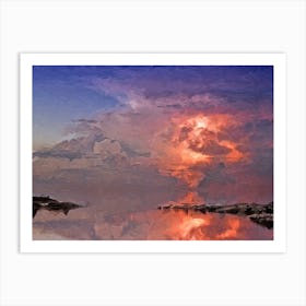 Lightning In The Clouds Oil Painting Landscape Art Print