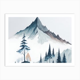 Mountain And Forest In Minimalist Watercolor Horizontal Composition Art Print