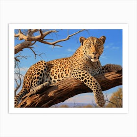 African Leopard Resting In A Tree Realism Painting 4 Art Print