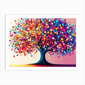 Colorful Tree With Leaves On Hanging Branches Illustration Background 1 Art Print