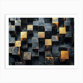 Abstract Gold Cubes Art Print