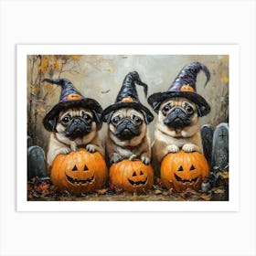 Halloween Pugs In Oil 2 Art Print