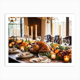 A Sumptuous Thanksgiving Banquet Showcasing A Centerpiece Of Succulent Fresh Roasted Turkey Surrou (3) Art Print