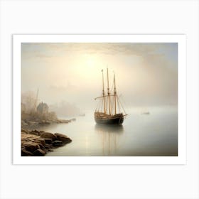 Ship In Fog Gloucester Harbor Art Print