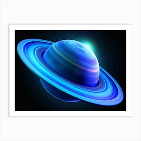 Blue Planet Saturn With Rings In Space Art Print