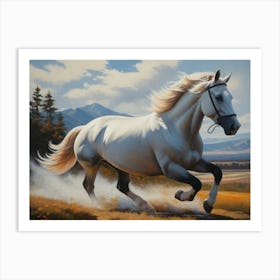 White Horse Galloping Art Print