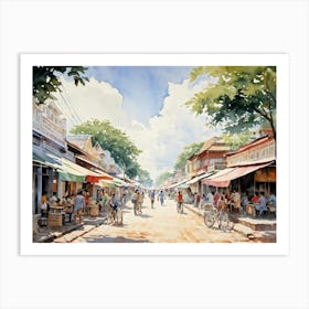 A Young Adventurer Meanders Through The Bustling Streets Of A Summer Town In Thailand Pastel Colore (6) Art Print