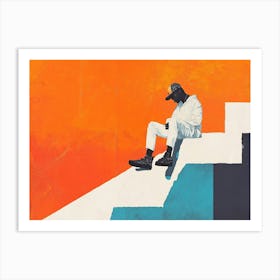 Man Sitting On Stairs Orange Minimal Art Print