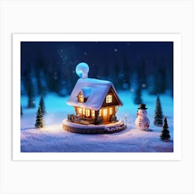 Miniature House Shaped Like A Cup Nestled In A Snow Covered Landscape At Night Illuminated By Windo (1) Art Print