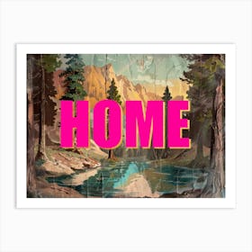 Pink And Gold Home Poster Retro Mountains Illustration 6 Art Print