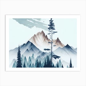 Mountain And Forest In Minimalist Watercolor Horizontal Composition 394 Art Print