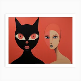 Cat And Woman Art Print