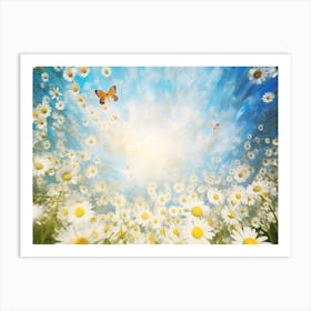 Daisies And Butterflies Art Print