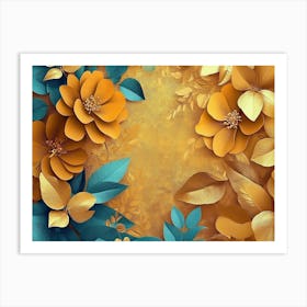 Gold And Blue Flowers 1 Art Print