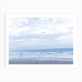 Lone Surfer In The Blue Hour On The Beach Of Zandvoort Art Print