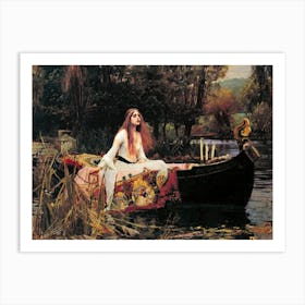 Waterhouse's The Lady of Shalott - John William Waterhouse Lady of the Lake Beautiful Red Haired Maiden Oil Painting on a Boat Dreamy Witchy Pagan Mythological Arthurian Legend Art Print